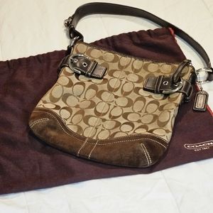 Coach signature suede and leather shoulder bag